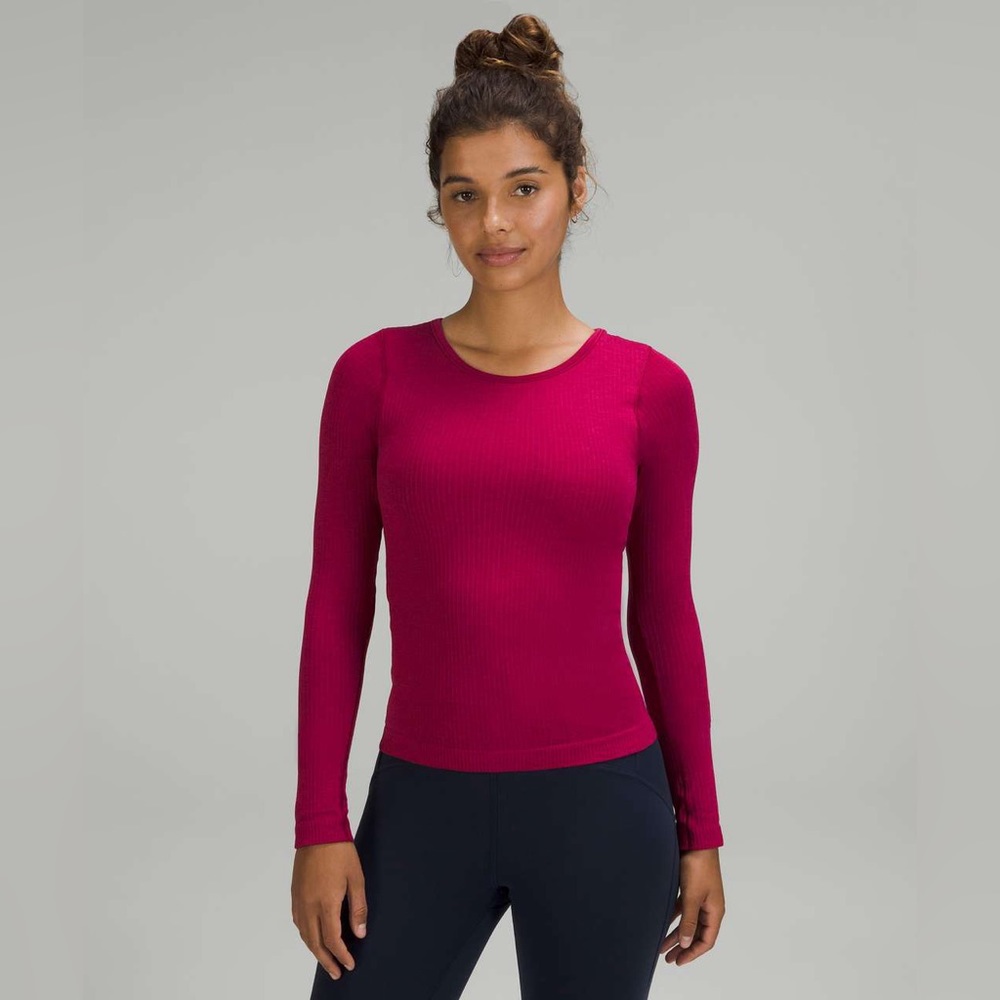 lululemon athletica Women's Long Sleeve Ribbed Top in Berry